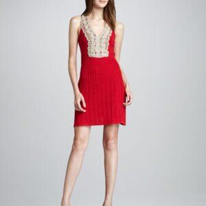 NWT Nanette Lepore Big Wave Red Crochet Boho Knit Dress Size Medium